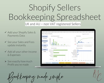 Shopify Bookkeeping Spreadsheet UK / AU | Automated from CSV Downloads | Accounting Sales, Income, Fees & Expenses Excel Template