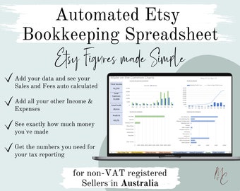 Australian Etsy Seller Automated Bookkeeping Spreadsheet  | Income, Fees, Sales & Expense Excel - Google Accounting Template