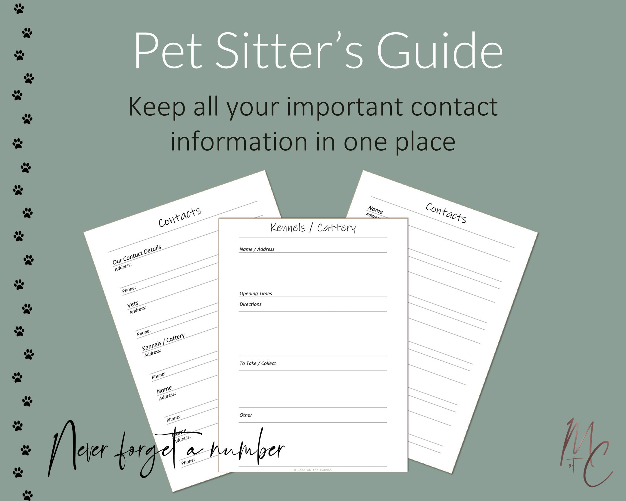 Pet Sitters' Printable Planner Pack Pet Planner Dog Cat Etsy