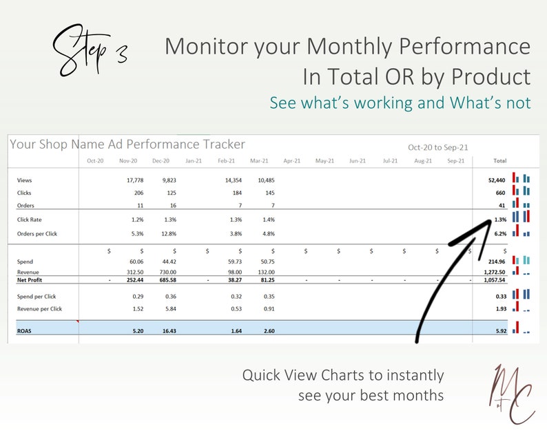 Etsy Ads, Promoted Listings Spreadsheet Template : Performance Manage your Etsy Marketing and track ROAS, Click Rate, Spend and Revenue image 5