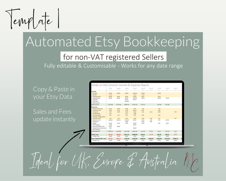 UK Etsy Seller Bookkeeping 2 Spreadsheet Bundle for Before & After Vat