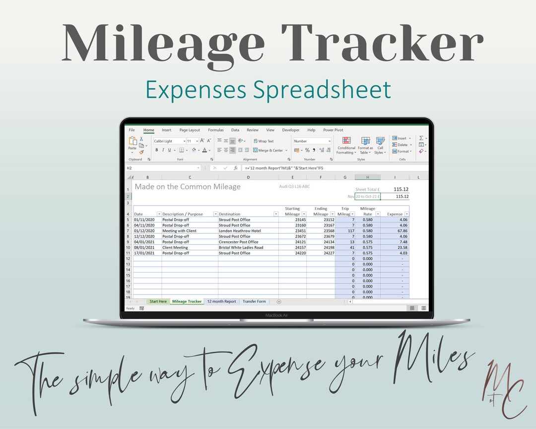 Mileage Tracker, Reimbursement and Taxable Expense Spreadsheet to