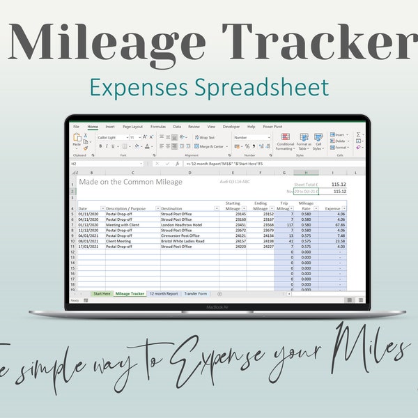 Mileage Tracker, Reimbursement und Taxable Expense Spreadsheet zur Berechnung der Geschäftsreisemeilenzahl | Automatisierte Spesenkalkulationsvorlage