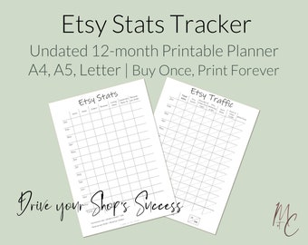 Etsy Stats Printable Tracker, Undated 12 mth Etsy Sellers Planner Insert, Etsy Shop SEO Manager, Etsy Business Planner A4, A5, Letter