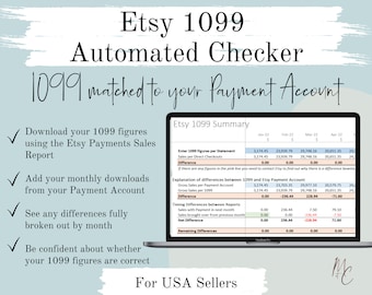 Etsy 1099 Checker for US Sellers | Seller Spreadsheet to Reconcile your Payment Account to your 1099 Tax Form - Excel Template