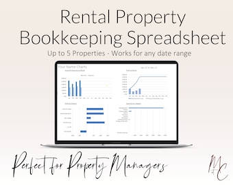 Rental Property Management Bookkeeping Spreadsheet  - Landlords Investment Simple Accounting Rent & Expense Template, Excel max 5 Properties