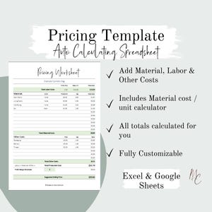 Werkblad prijscalculator om handgemaakte producten te prijzen | Spreadsheetsjabloon voor automatische berekening van goederenkosten voor Excel/Google Spreadsheets