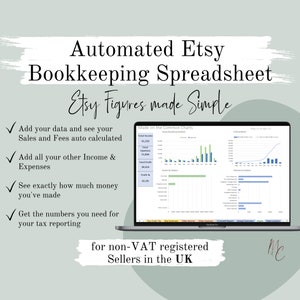 UK Etsy Seller Automated Bookkeeping Spreadsheet  | Income, Fees, Sales & Expense Excel - Google Accounting Template