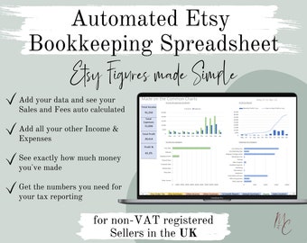 UK Etsy Seller Automated Bookkeeping Spreadsheet  | Excel and Google Sheets Accounting Template