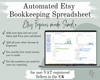 UK Etsy Seller Automated Bookkeeping Spreadsheet  | Income, Fees, Sales & Expense Excel - Google Accounting Template