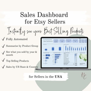 USA Etsy Sales Dashboard - Automated Interactive Etsy Seller Product Sales Spreadsheet  | All Years & Months Country Map, Excel Template