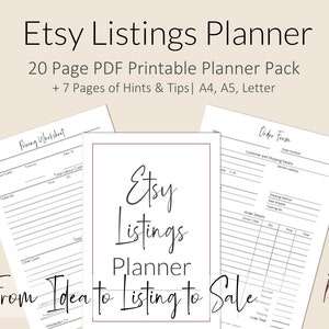 Etsy Sellers Products, Listings & Inventory Printable Planner, an Etsy Shop Business Planner from Product Idea - Listing - Order - Inventory