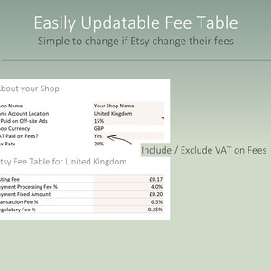 UK Etsy Fee and Product Profitability Calculator for UK Sellers Spreadsheet in Excel & Google Sheets Simple Auto calculations image 7
