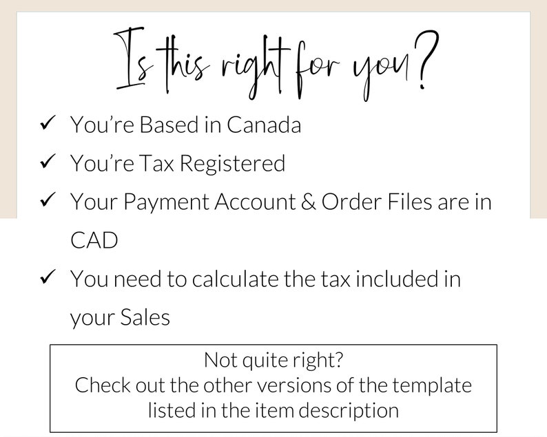 Canada Tax Registered Etsy Sellers Bookkeeping Spreadsheet in CAD Calculate Province GST/Hst PST Income & Expense Accounting Template image 3