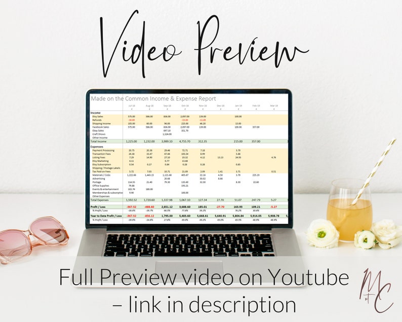 Australian Etsy Seller Automated Bookkeeping Spreadsheet Fees, Sales & Expense Excel