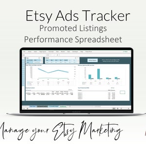 Etsy Ads, Promoted Listings Spreadsheet Template : Performance Manage your Etsy Marketing and track ROAS, Click Rate, Spend and Revenue image 1