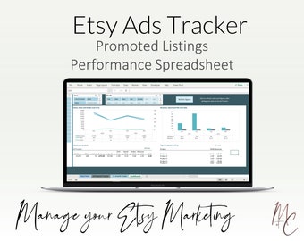 Etsy Ads, Promoted Listings  Spreadsheet Template : Performance Manage your Etsy Marketing and track ROAS, Click Rate, Spend and Revenue