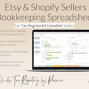 Canada Tax Registered Etsy Shopify Bookkeeping Spreadsheet | GSTHST PST by Province Automated Sales, Fees & Taxes Accounting Excel Template