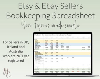 Etsy+Ebay Seller Bookkeeping Spreadsheet UK,IE,AU | Automated Sales, Fees, Income & Expenses Excel Accounting Template from Downloaded Data