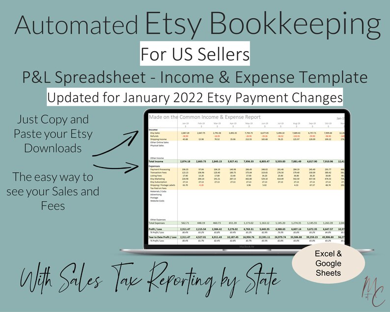 US Etsy Sellers Automated Bookkeeping Template With Sales Tax Etsy UK