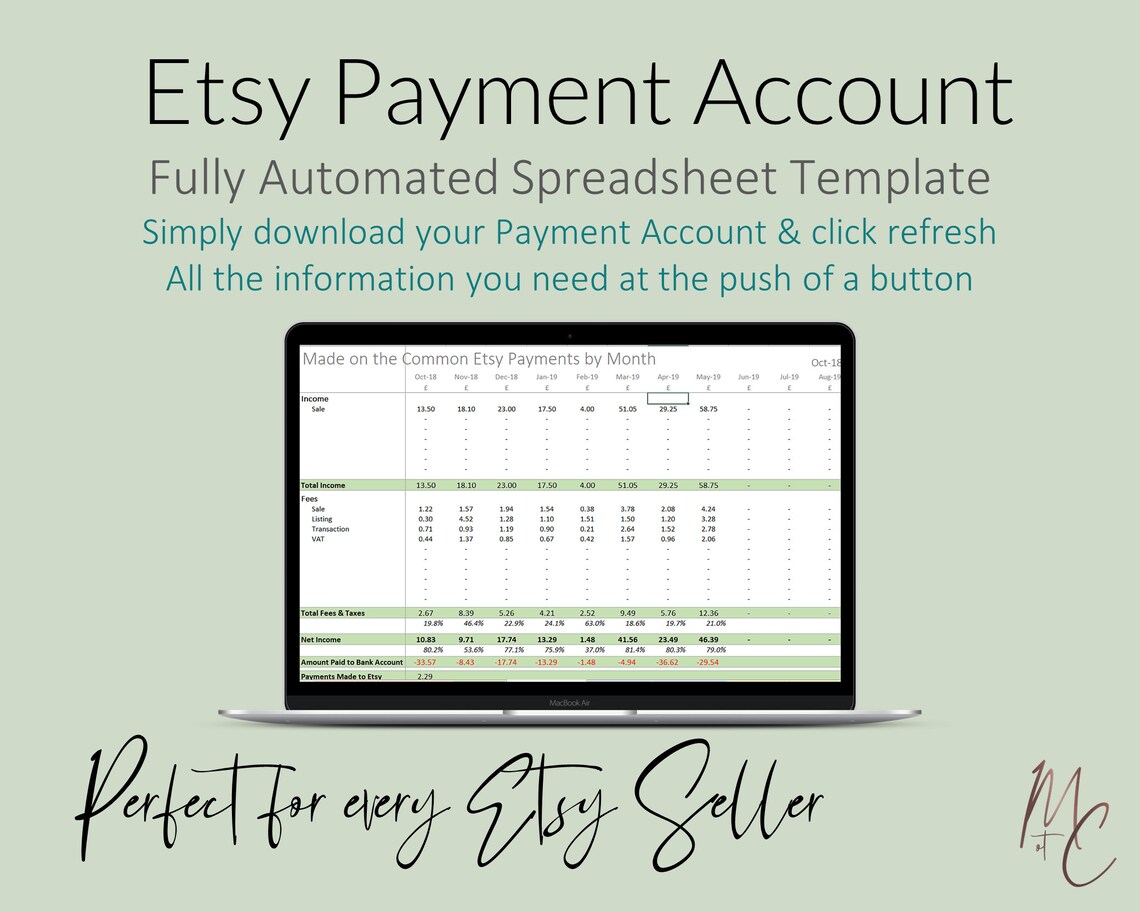 Etsy Payments Account Spreadsheet Etsy Sellers Payment Etsy UK