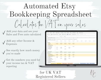 Etsy Automated Bookkeeping for UK VAT registered Sellers  | Excel Income & Expense Spreadsheet, Profit + Loss Accounting Template