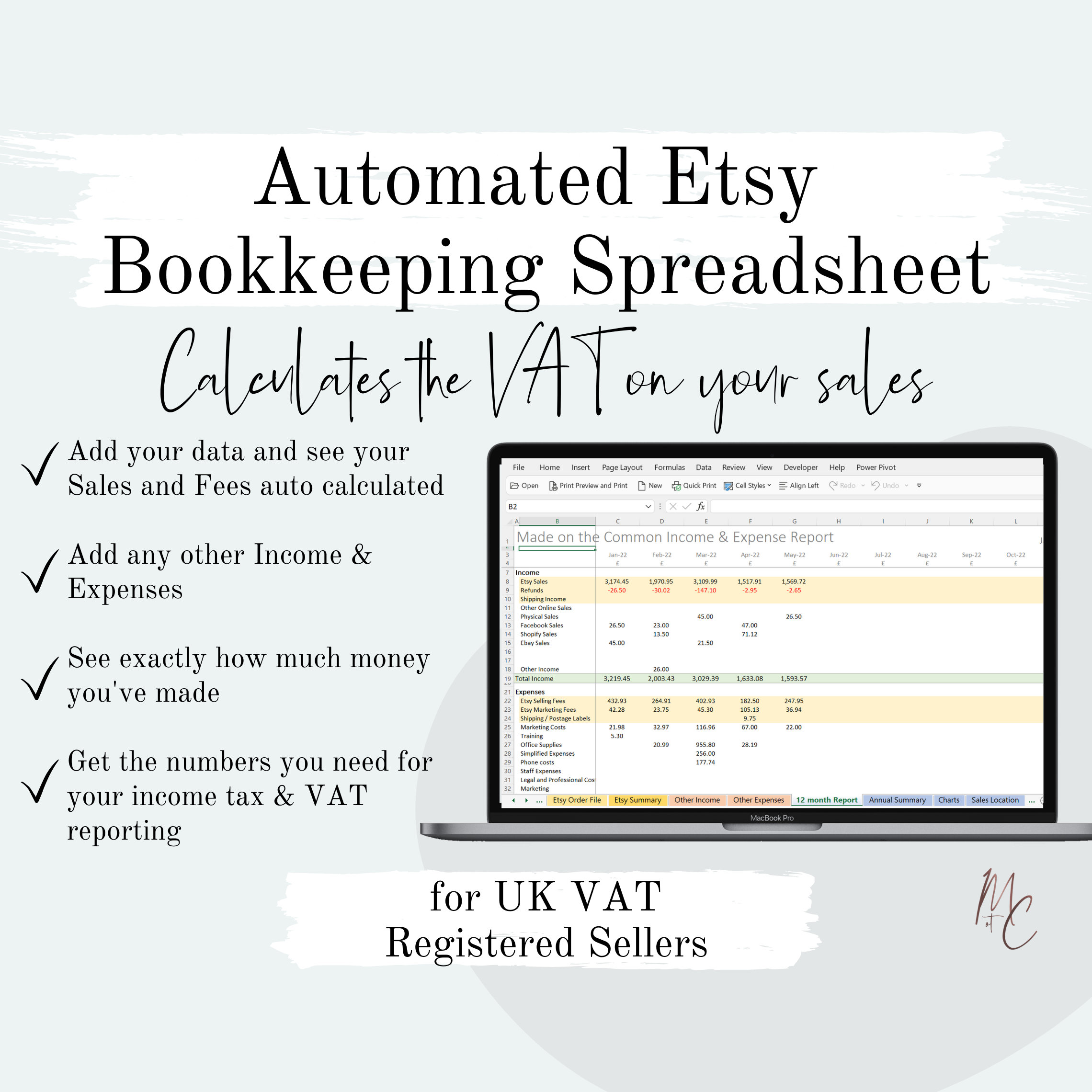 Etsy Automated Bookkeeping for UK VAT Registered Sellers Excel