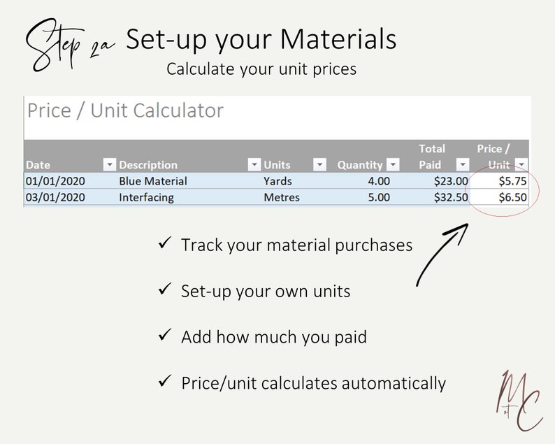 Pricing Calculator Worksheet to Price Handmade Products Auto Calculating Cost of Goods Spreadsheet Template for Excel / Google Sheets image 3