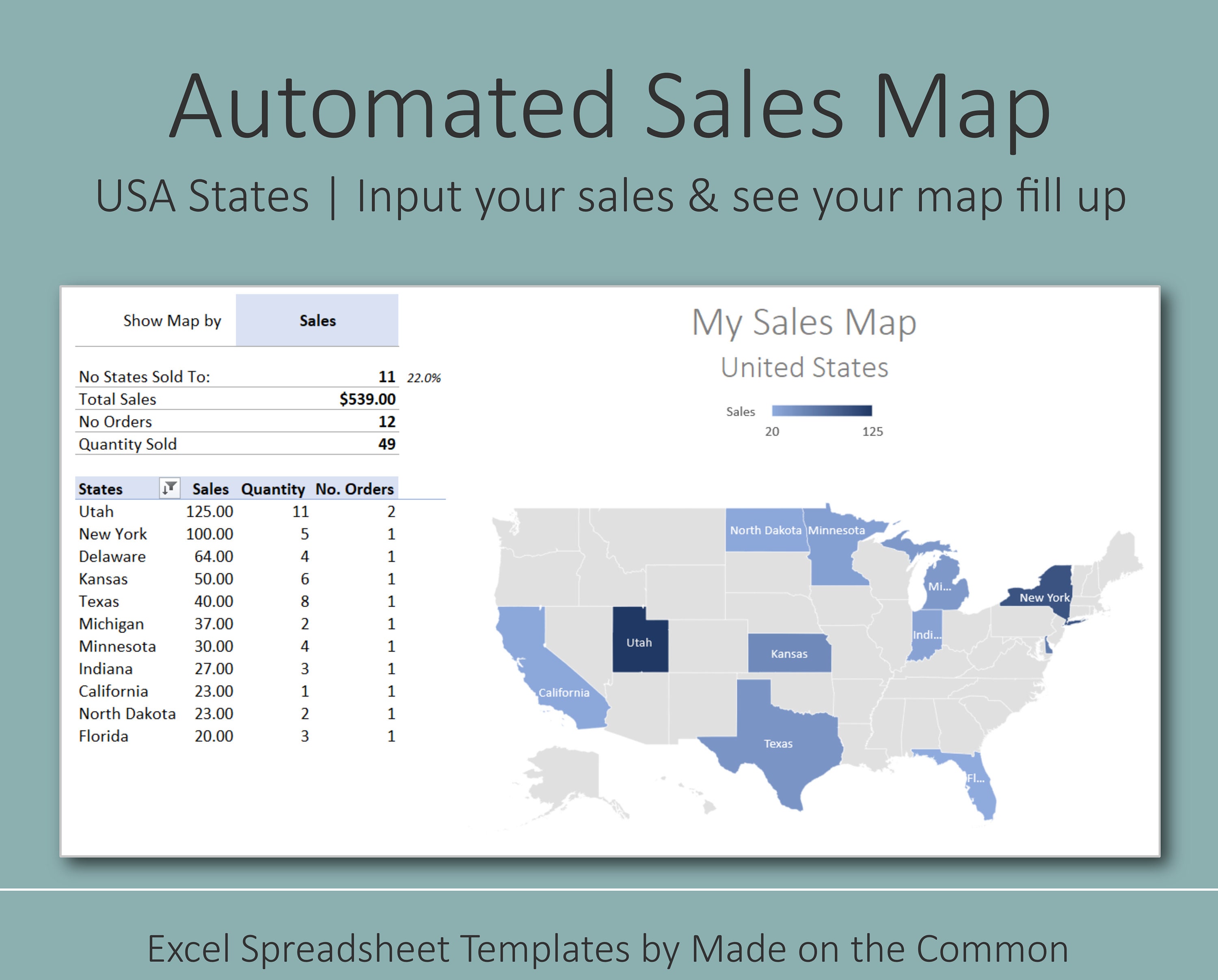 Automated USA Sales Map Add Your Orders See Your Map Update. Simple ...