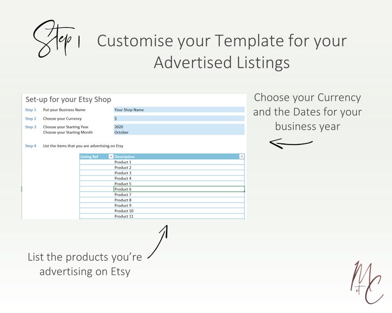 Etsy Ads, Promoted Listings Spreadsheet Template : Performance Manage your Etsy Marketing and track ROAS, Click Rate, Spend and Revenue image 3