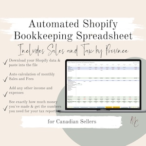 Shopify Bookkeeping Spreadsheet Canada | Uses CSV Downloads | Accounting Sales, Income, Sales Tax, Fees & Expenses Excel Template