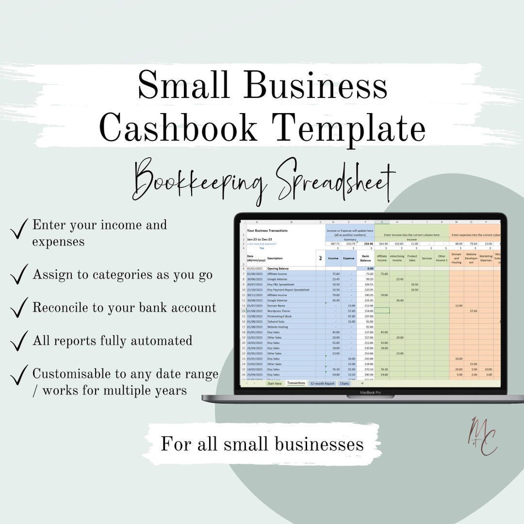 Small Business Cashbook Template: Income & Expense Spreadsheet (digital ...