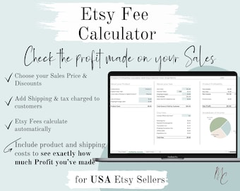 Etsy Fee and Product Profitability Calculator for USA Sellers  | Spreadsheet in Excel & Google Sheets Simple Auto calculations