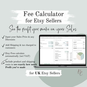 UK Etsy Fee and Product Profitability Calculator for UK Sellers Spreadsheet in Excel & Google Sheets Simple Auto calculations image 1