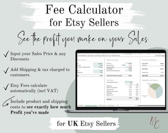 UK Etsy Fee and Product Profitability Calculator for UK Sellers  | Spreadsheet in Excel & Google Sheets Simple Auto calculations