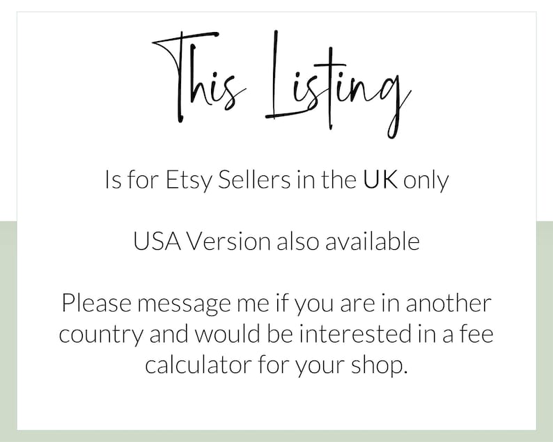 UK Etsy Fee and Product Profitability Calculator for UK Sellers Spreadsheet in Excel & Google Sheets Simple Auto calculations image 3