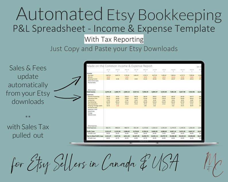 Etsy Sellers Automated & Expense Spreadsheet with Sales Etsy