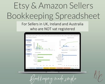 Etsy Amazon Bookkeeping Spreadsheet UK + AU | Automated from Data Downloads | Accounting Sales, Income, Fees & Expenses Excel Template