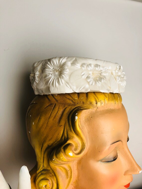 Vintage wedding hat white pearl flower 1950 1960 5