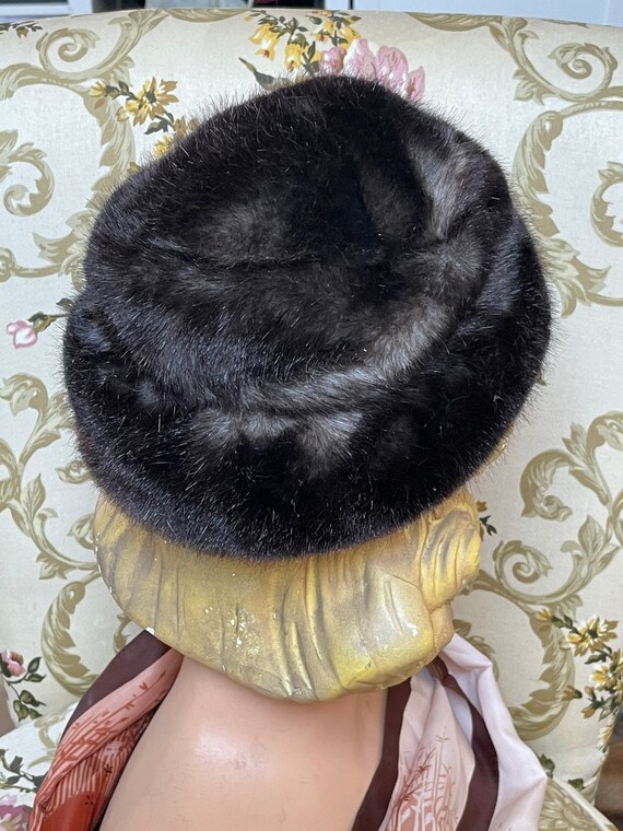 Vintage hat fur 1950 black dark brown hat 40s 50s