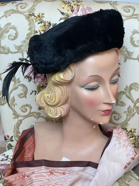 Vintage hat fur 1950 black hat 40s 50s