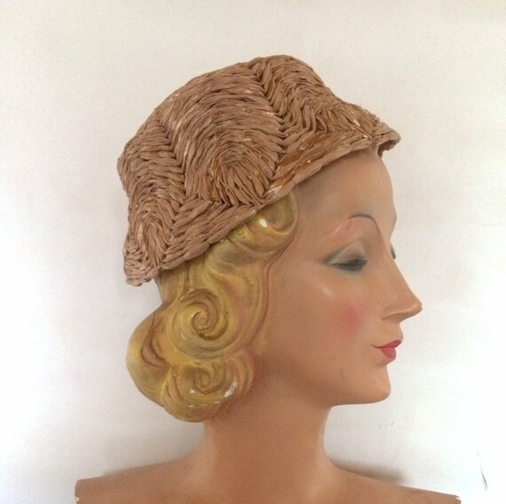 Vintage hat 1950 1960 straw woven 50s