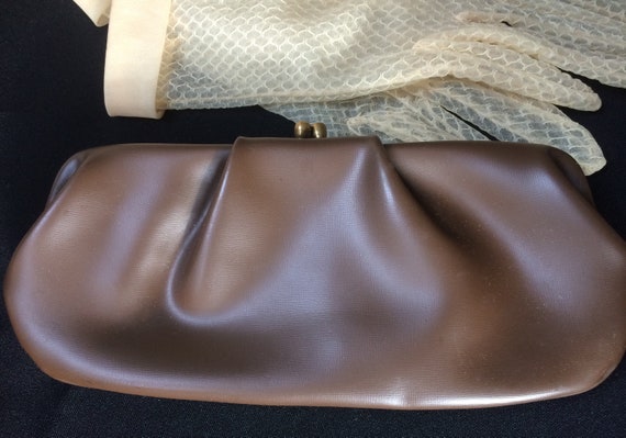 Vintage coin clip purse 1940 1950 brown faux leath