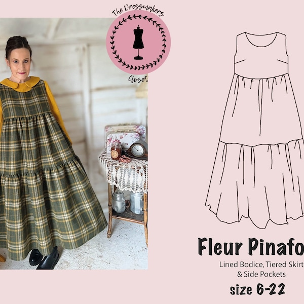 Fleur Pinafore Dress Sewing Pattern, Downloadable PDF, DIY, Dressmaking, Digital Sewing Pattern, 6-22 size range