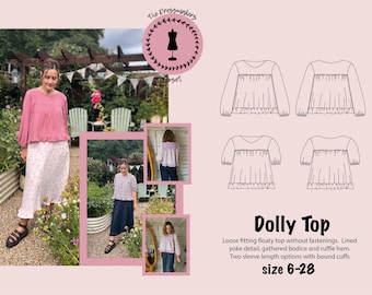 The Dolly Top Schnittmuster, herunterladbare PDF-Datei, DIY, Nähen, digitales Schnittmuster, Größenbereich 6-28, 2 Ärmellängen