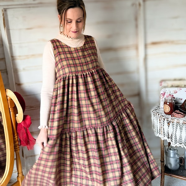 Womens Pinafore Dress Sewing Pattern, Downloadable PDF, Tiered Style Summer Dress, Pinafore Apron Dress, Digital Sewing Pattern, sizes 6-22