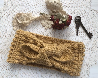 BETSY BOW Earwarmer, Crochet Earwarmer PDF Pattern, Crochet Pattern, Earwarmer Headband, Crochet Accessory, Ear warmer crochet pattern