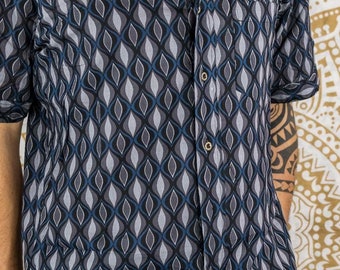 Men's shirt Budhil short sleeve - geometric blue gray