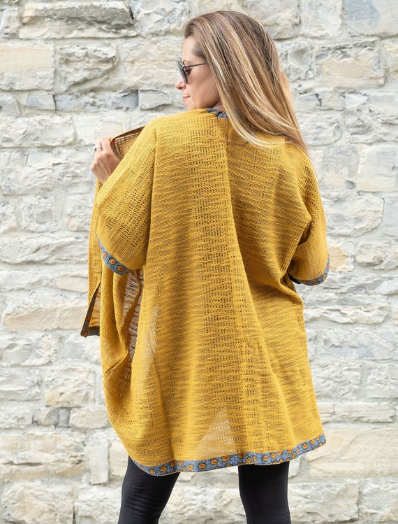 Komal Women's Long Cardigan Mustard - Etsy