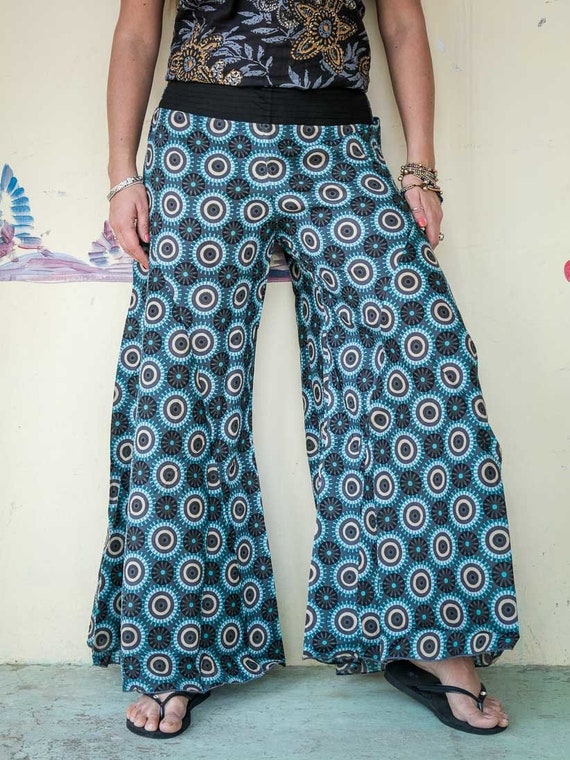 Women's trousers along Ekta wide leg turquoise | Etsy